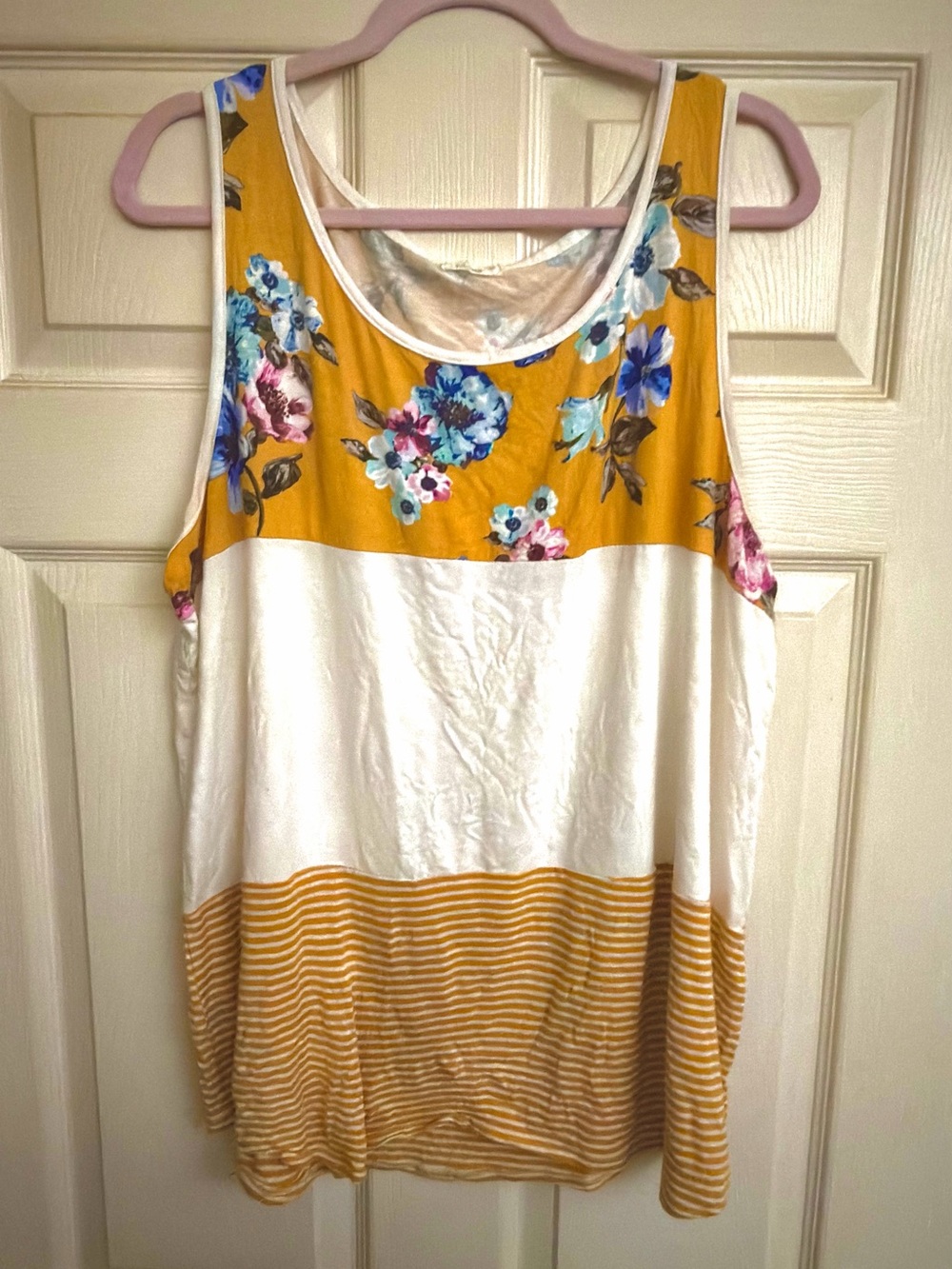 E.Luna Floral Colorblock Tank Top in Mustard, White & blue